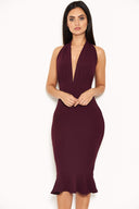 Plum Backless Fishtail Midi Dress