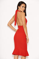 Red  Backless Fishtail Midi Dress