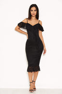 Black Lace Dress With Frill Detail