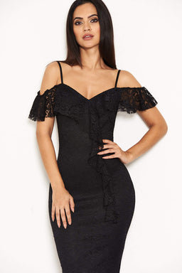 Black Lace Dress With Frill Detail