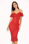 Red Lace Dress With Frill Detail