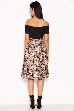 Black Printed 2 in 1 Skater Dress