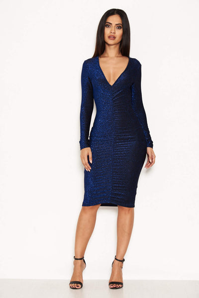 Blue Ruched Front Bodycon Dress – AX Paris