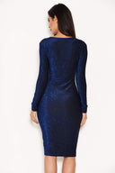Blue Ruched Front Bodycon Dress
