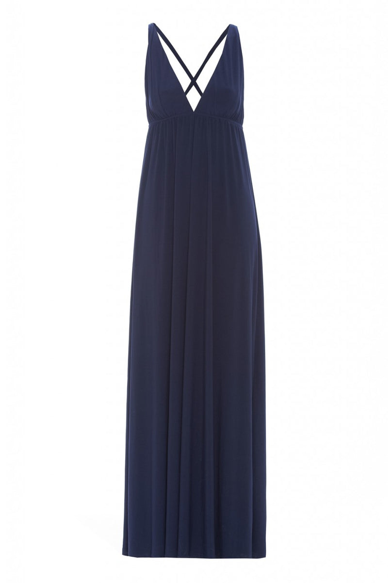 Navy plunge maxi dress top