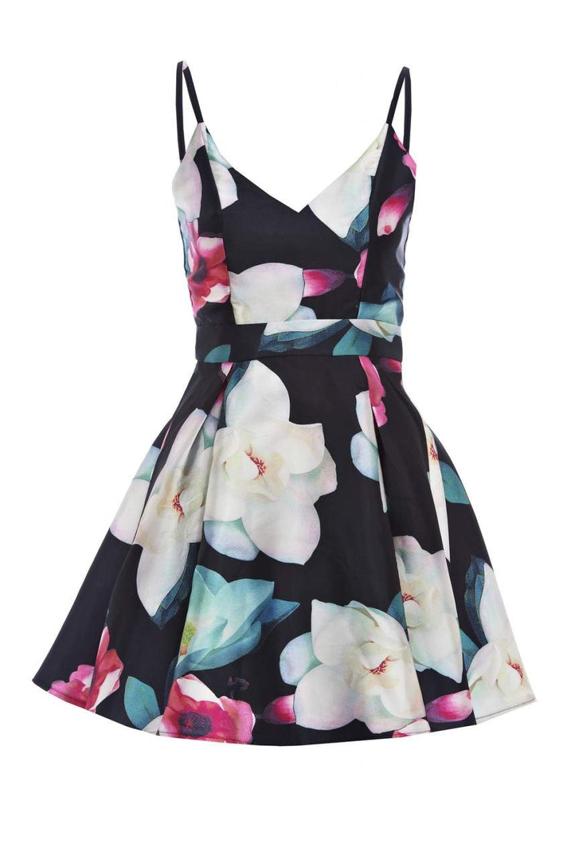 Floral print strappy full skater dress sales