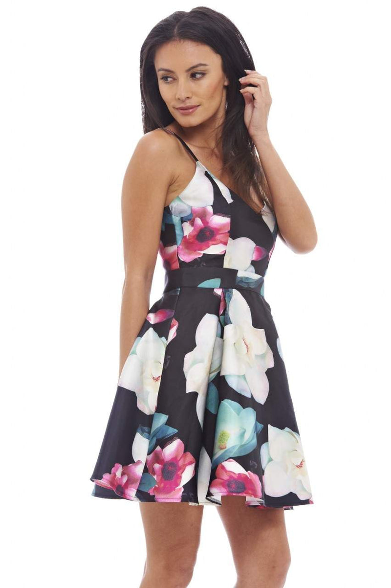 Strappy Floral Print Skater Dress