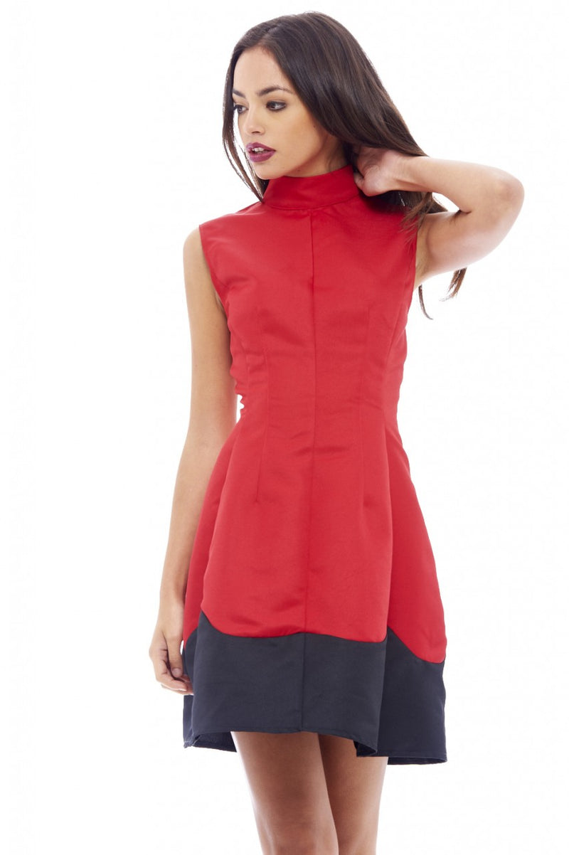 High Neck Wave Skater Dress
