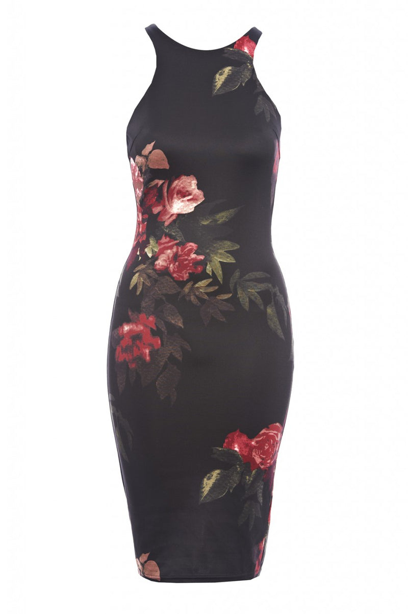 ax paris floral bodycon dress AX Paris Lime Watercolour Print Mesh Overlay Bodycon Midi Dress - 12