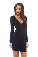V Front Slinky Ruched Dress