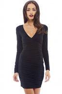 V Front Slinky Ruched Dress