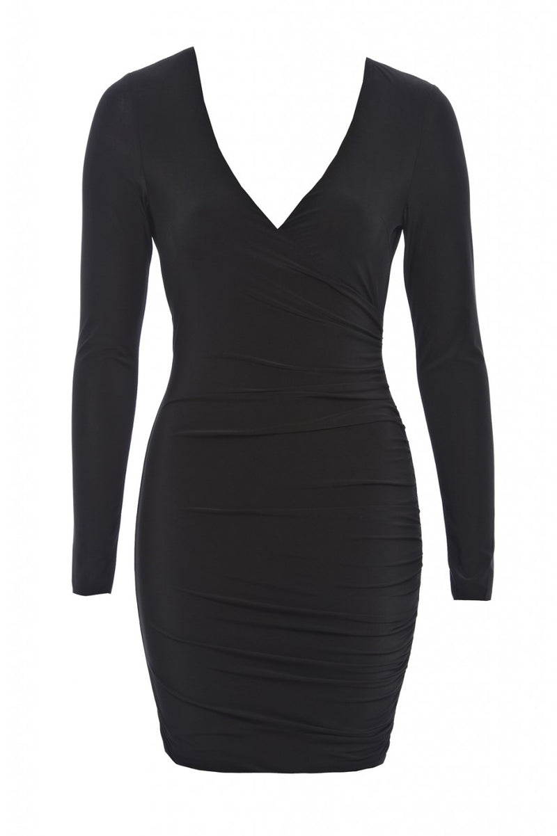 V Front Slinky Ruched Dress