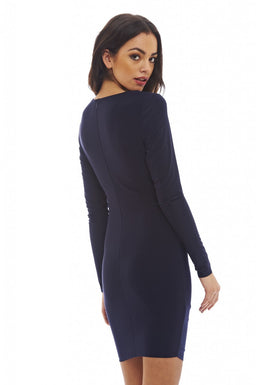 V Front Slinky   Ruched Dress