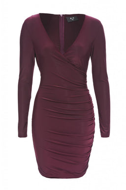 V Front  Slinky Ruched  Dress