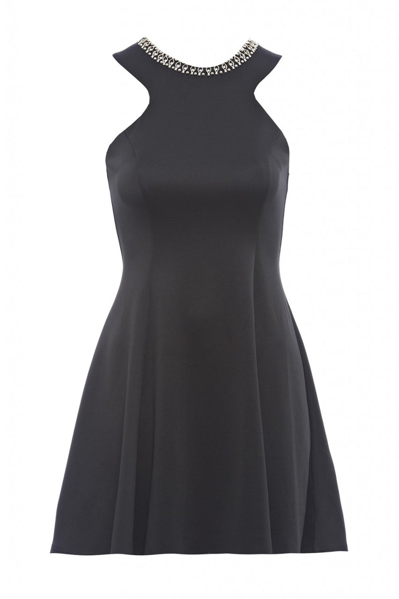 Embellished Neck Skater Dress