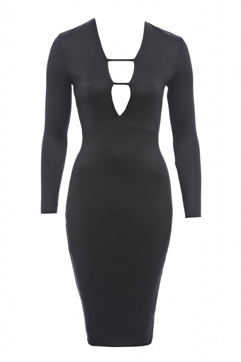 V Front Detail Bodycon Midi Dress