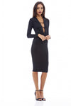 V Front Detail Bodycon Midi Dress