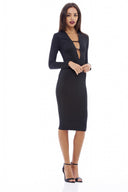 V Front Detail Bodycon Midi Dress