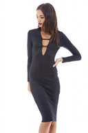 V Front Detail Bodycon Midi Dress