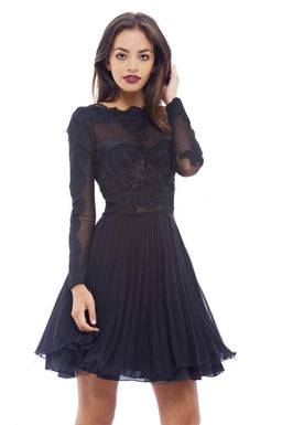 Lace Detail Pleated Skater Dress