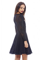 Lace Detail Pleated Skater Dress