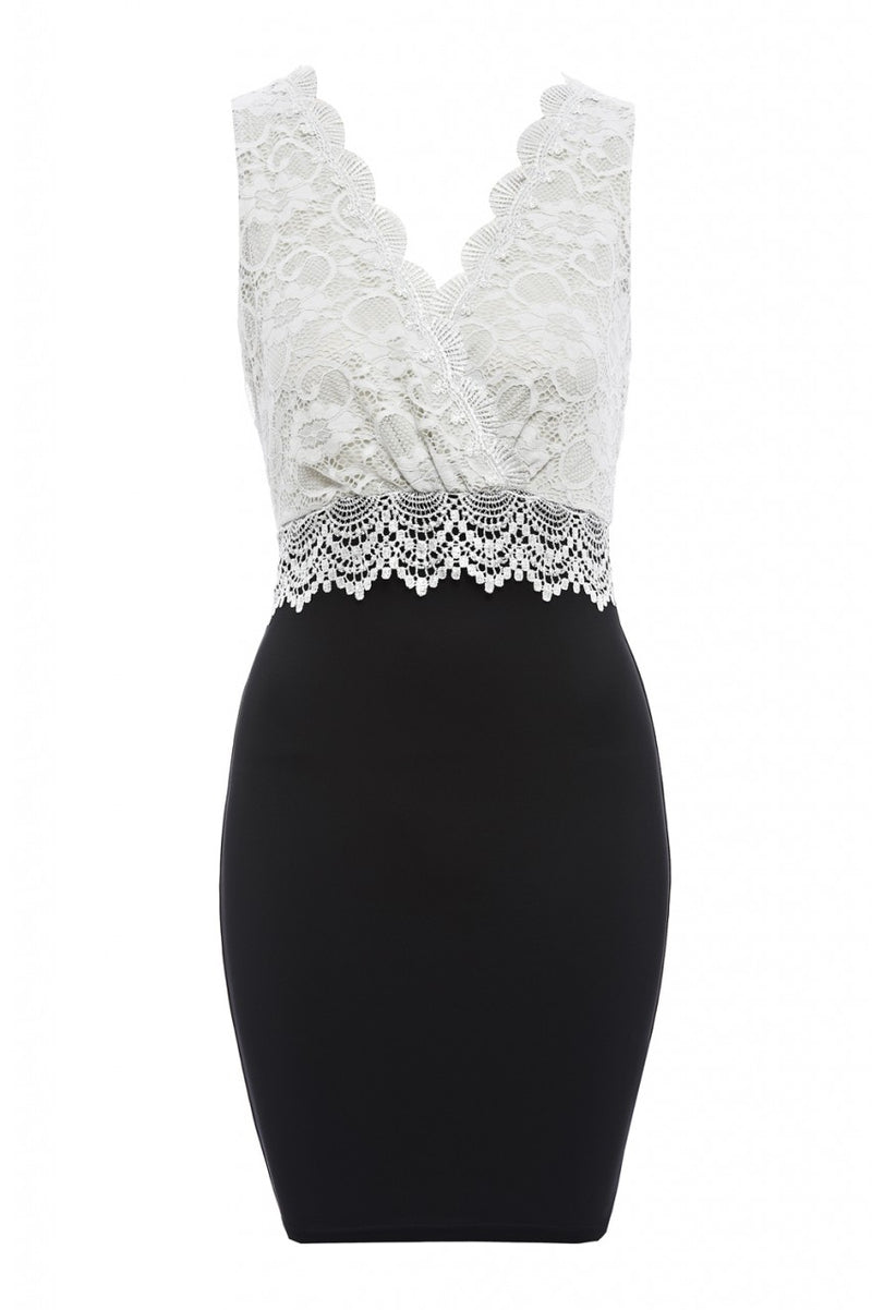 Lace V Wrap Front Bodycon Dress