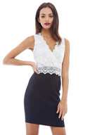 Lace V Wrap Front Bodycon Dress