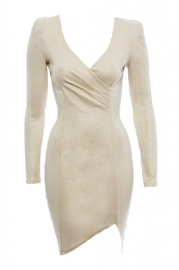 V Neck Shoulder Pad Bodycon Dress