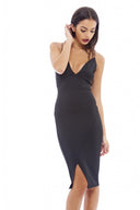 Plunge Front Split Bodycon Dress