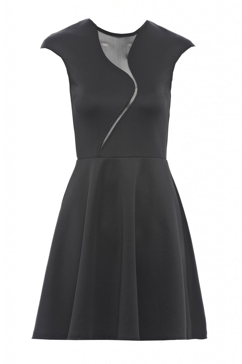 mesh insert skater dress Cameo High Neck Flocked Mesh Insert Skater Mini Dress