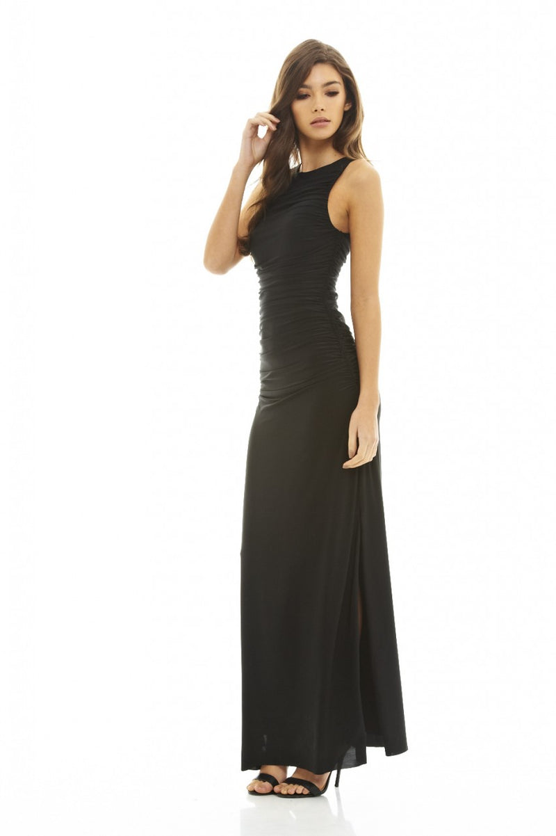 High Neck Ruched Maxi Dress