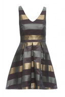 V Front Striped Skater Dress