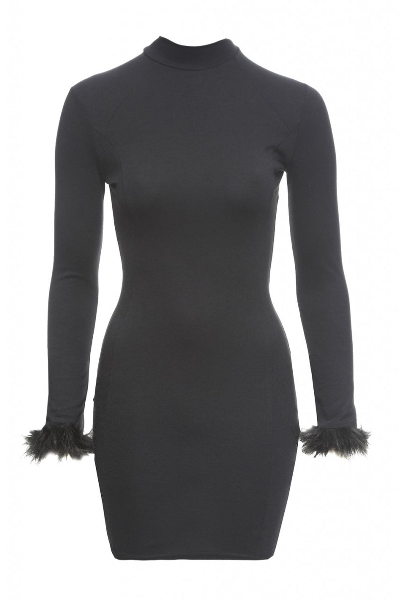 Faux Fur Cuff Bodycon Dress