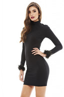 Faux Fur Cuff Bodycon Dress