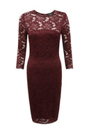 Wine Midi Bodycon Dress with Lace Detail