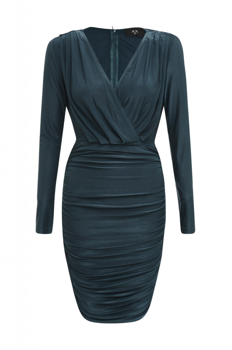 Teal V Front Slinky  Midi Dress