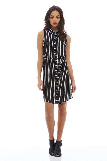 Pinstriped Sleeveless Shirt Dress