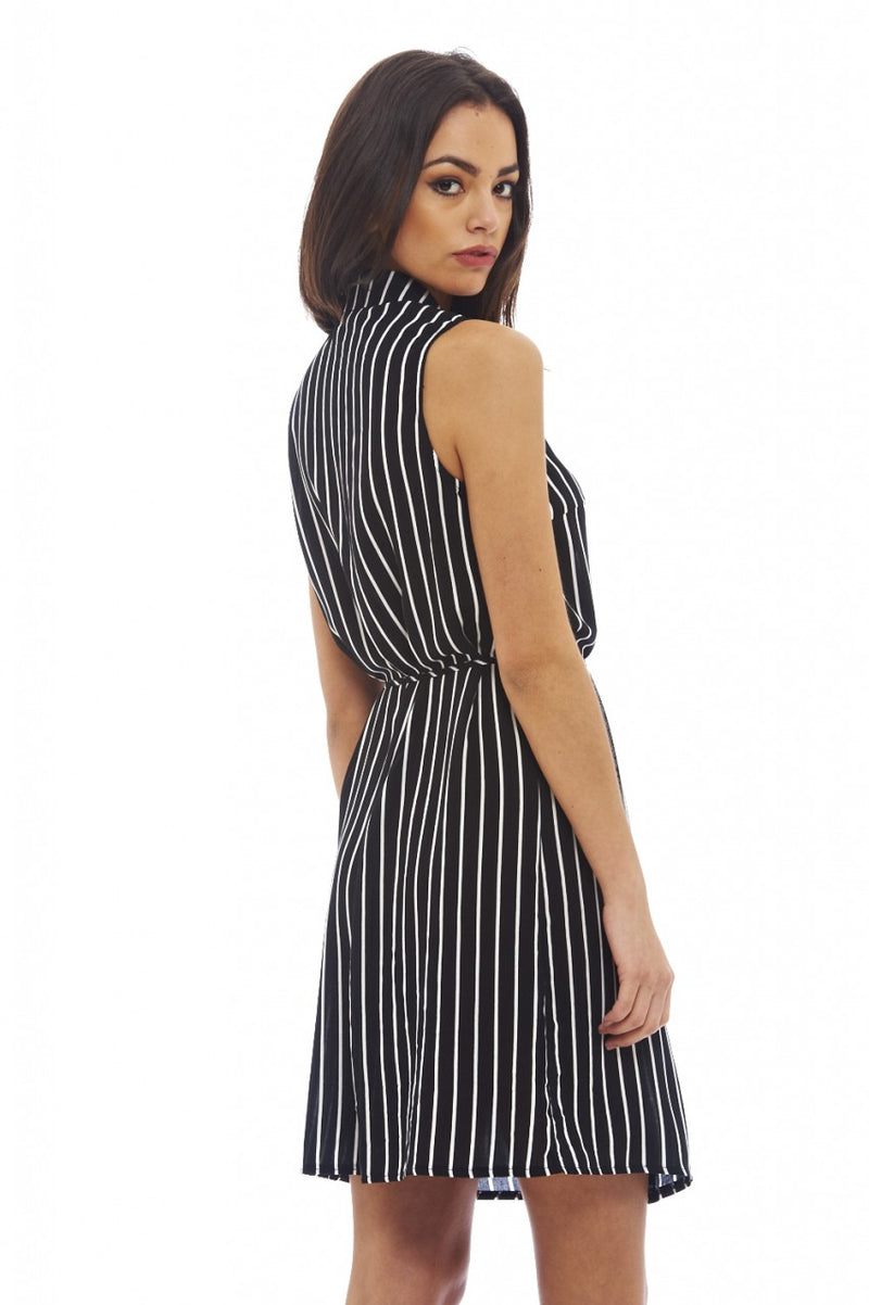 Pinstriped Sleeveless Shirt Dress