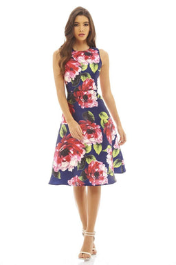 Floral Printed Midi Skater Dress
