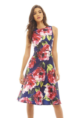 Floral Printed Midi Skater Dress