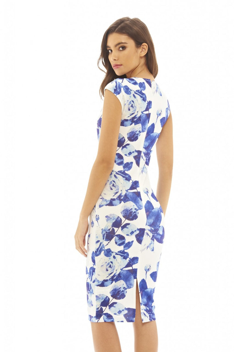 Rose Printed V Neck Midi Dress