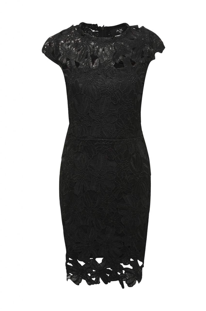 Black Capped Sleeve  Crochet  Dress