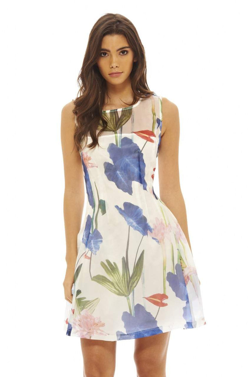 Sheer Floral Skater Dress