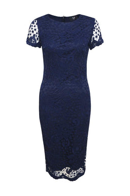 Navy Crochet Lace Midi Dress