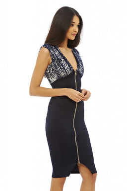 Lace Zip Front Bodycon Dress