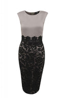 Grey And Black Lace Midi Bodycon Dress