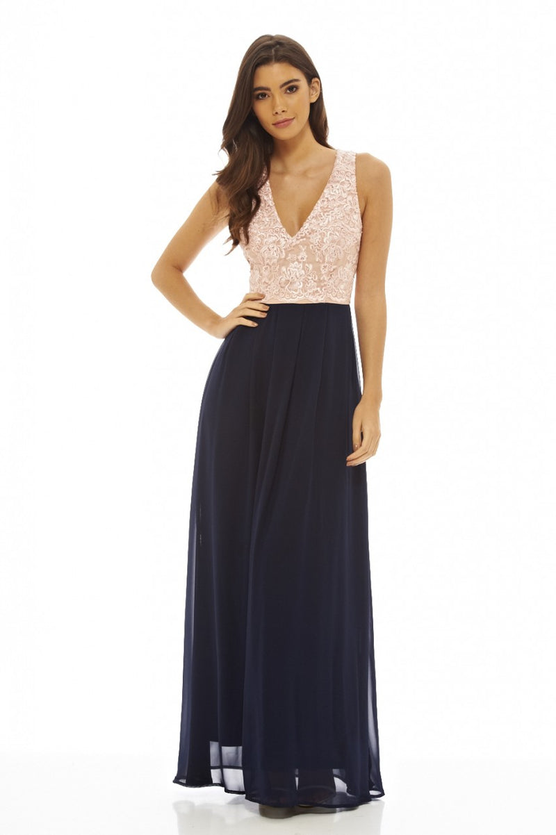 Contrast Lace Top Maxi Dress