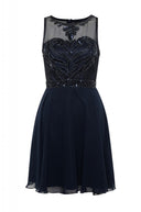 Navy Embellished Chiffon Skater Dress