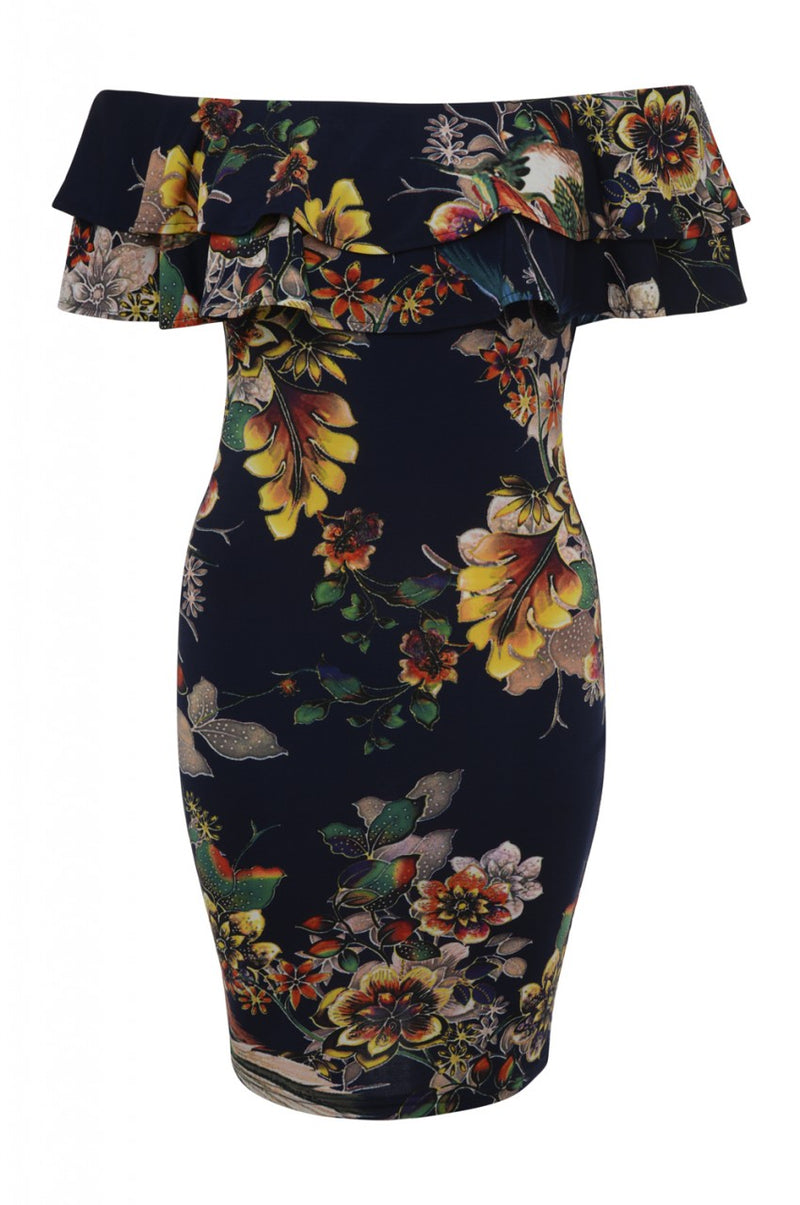 Printed Ruffle Bodycon Dress