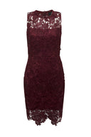 Red Wine Lace Crochet Dress with Sleeveless Detail